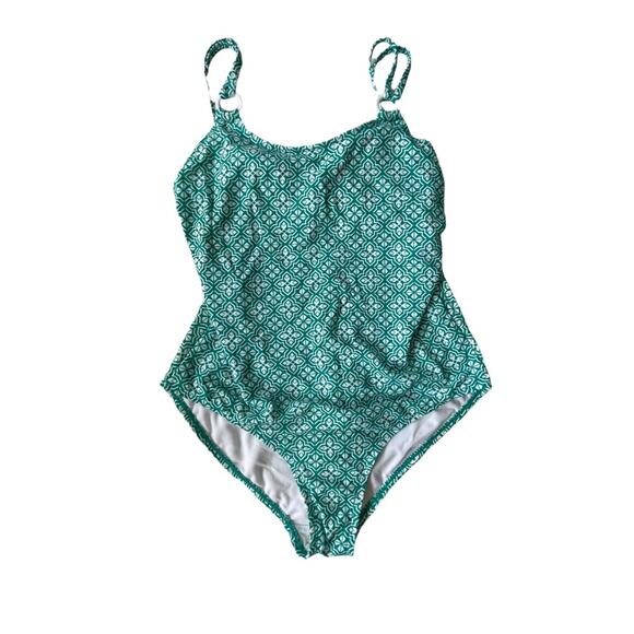 Catalina Swimsuit One Piece Atoll Print Geometric Green White M NWOT - Picture 1 of 8